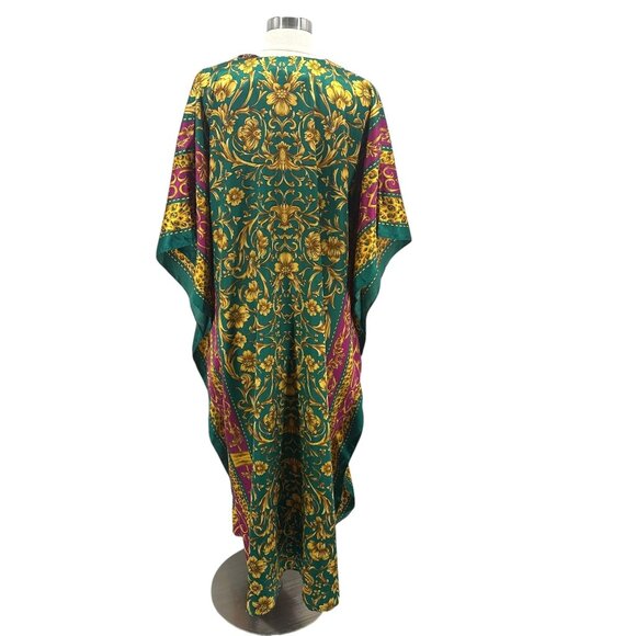 Vintage Winlar Womens One Size Dress Kaftan Satin Floral Animal Print Maxi - Picture 4 of 7